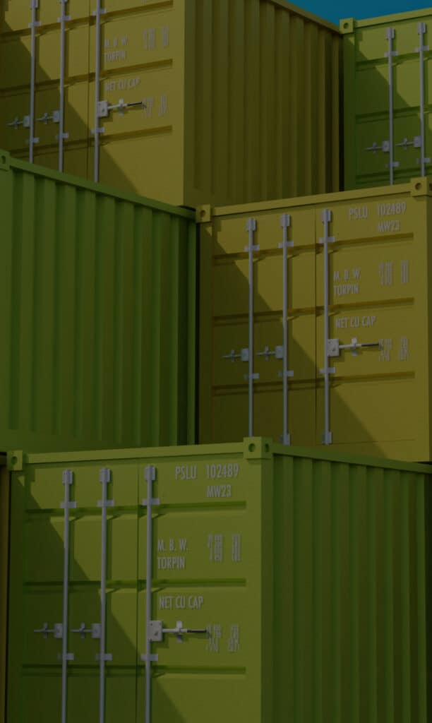 Green coloured shipping containers