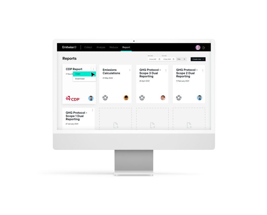 Reporting within the Emitwise Carbon Management platform